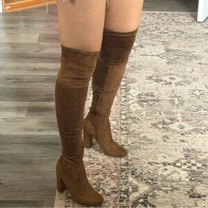 Aldo Tall Suede Over-the-Knee Boots in Chestnut Brown